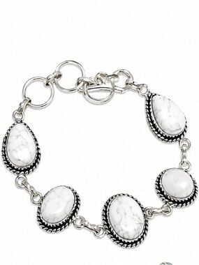 925 Stamped Sterling Silver White Howlite Stone Silver Link Bracelet
